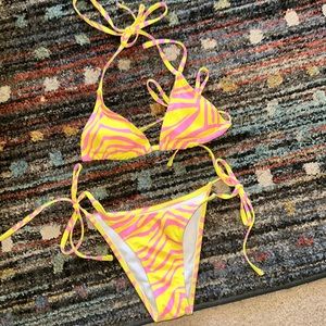 Pink and yellow zebra bikini